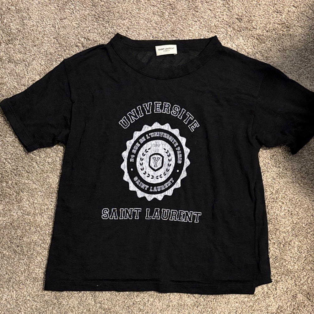 Saint Laurent women’s sheer Black University Tee designer luxury